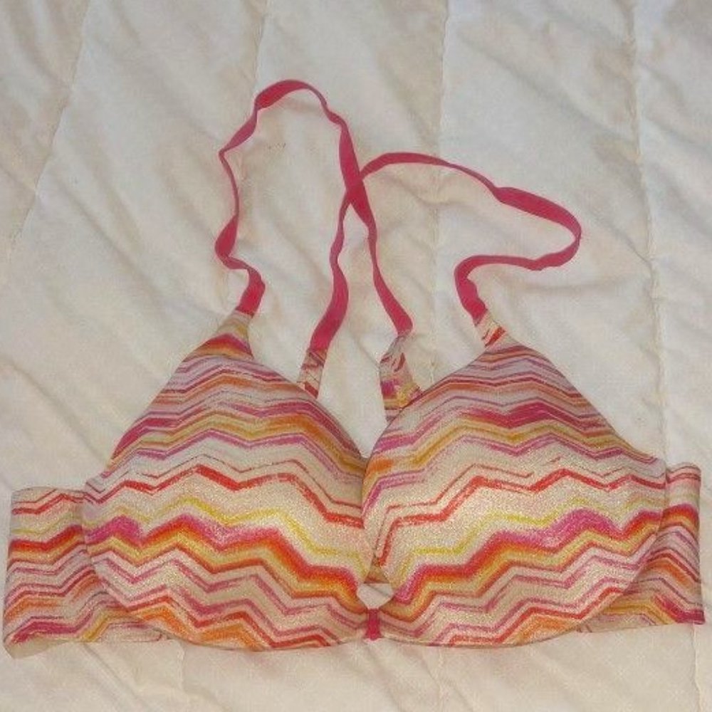 LOVE PINK VICTORIA SECRET MULTI COLORED PINKS PUSH UP BRA SZ 34B ?